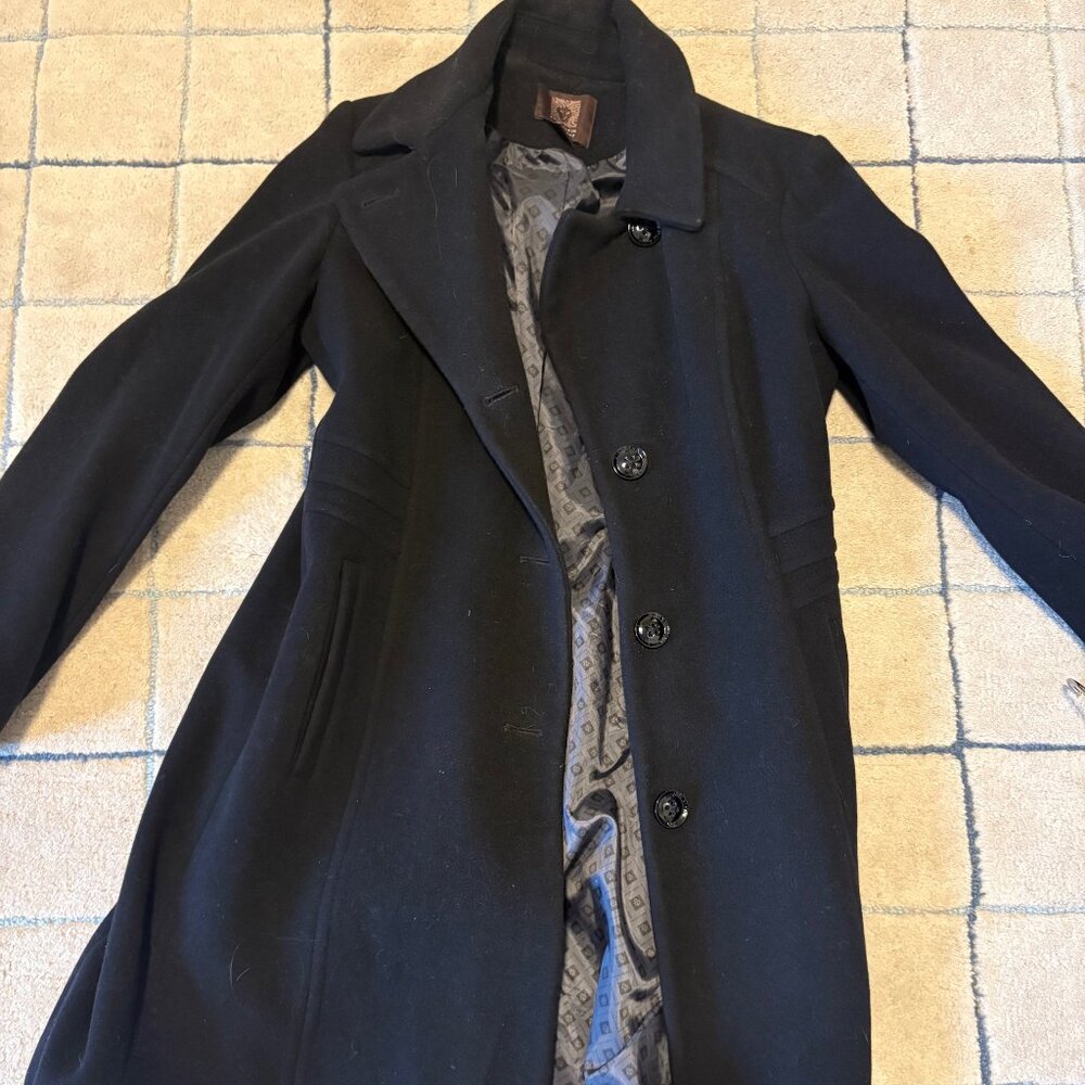 Black Anne Klein Collared Button-Front Walker Coat
